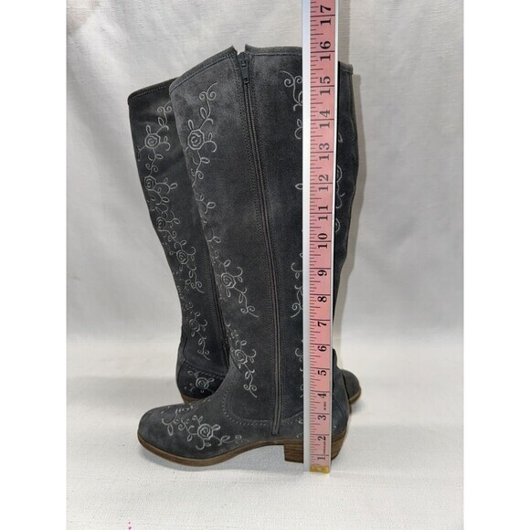 Eric Michael Heidi Knee High Grey Suede Embroidered Boho Western Boots Sz. 6.5 - Picture 7 of 10